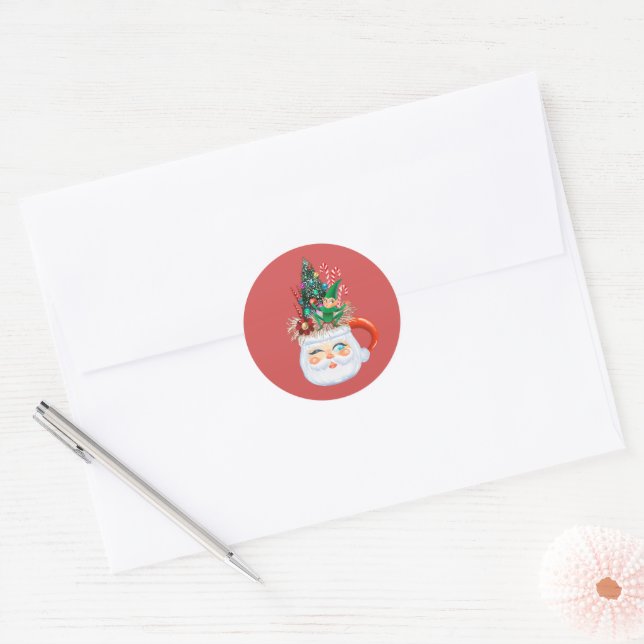 Vintage Santa Mug Classic Round Sticker (Envelope)