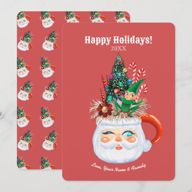 Vintage Santa Mug Personalise Flat Card (Front/Back)