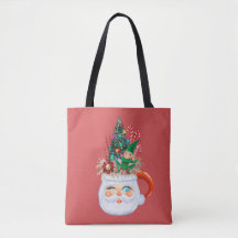 Vintage Santa Mug Red Tote Bag