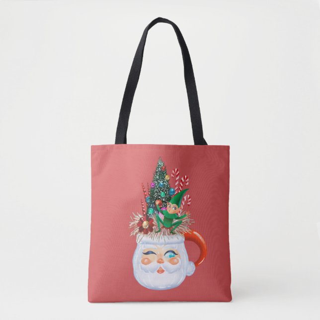 Vintage Santa Mug Red Tote Bag (Front)