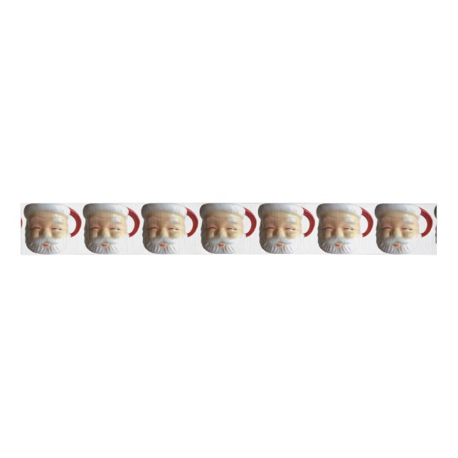 Vintage Santa Mug Ribbon (blinking) Grosgrain Ribbon (Front)