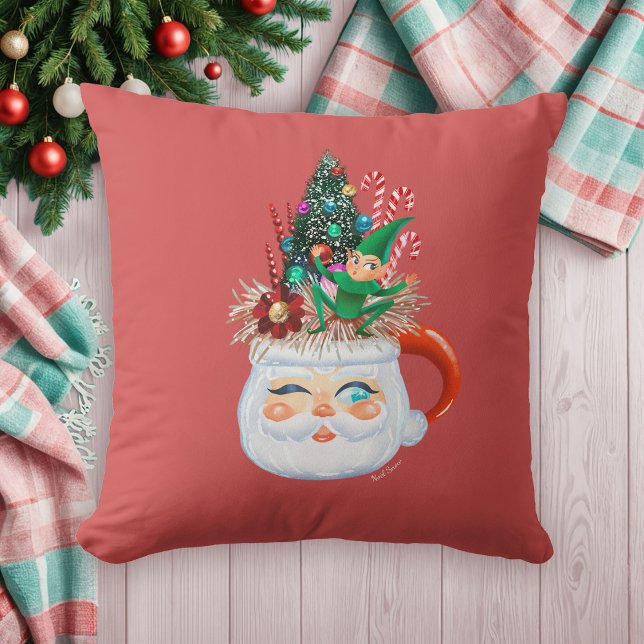 Vintage Santa Mug Throw Pillow (Creator Uploaded)