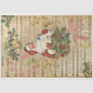Vintage Santa Music Poinsettia Christmas Decoupage Tissue Paper
