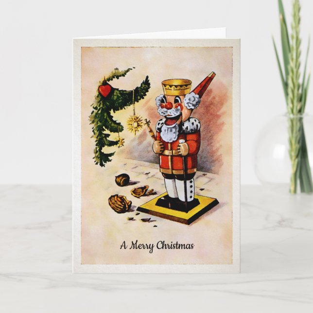 Vintage Santa Nutcracker Holiday Card (Front)