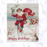 Vintage Santa on a Bike With Reindeer and Bunny Postcard<br><div class="desc">This postcard features a vintage illustration Santa on a bike with reindeer behind him and a bunny in front of him. The greeting is editable so go ahead and change it to whatever you'd like it to say. You can also change the font style, size and colour. The background colour...</div>