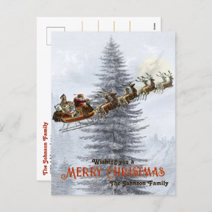 Vintage Santa on Sleigh with Reindeer Christmas Holiday Postcard