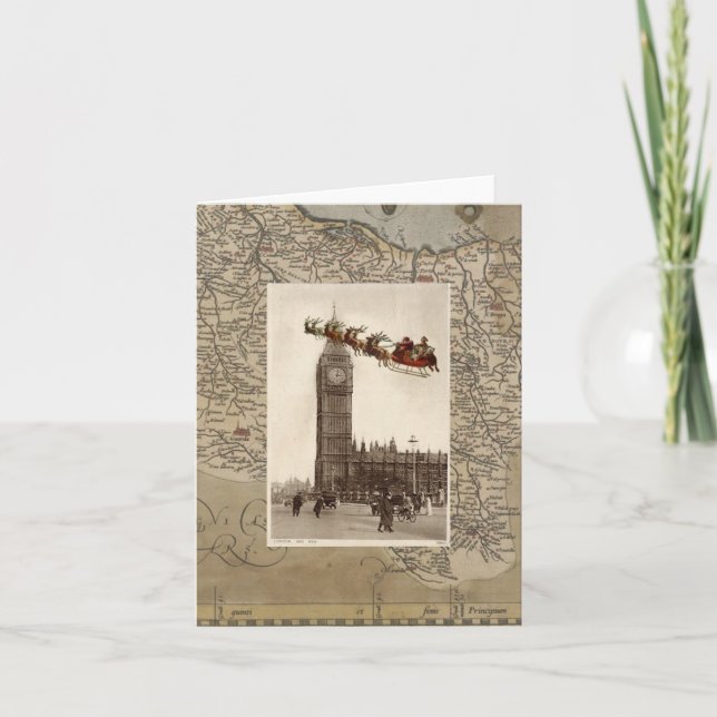 Vintage Santa over Big Ben London Christmas Card (Front)