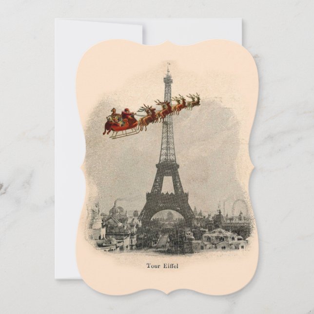 Vintage Santa over Paris Christmas Bracket Card (Front)