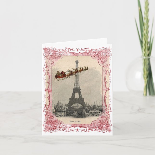 Vintage Santa over Paris Christmas Card (Front)