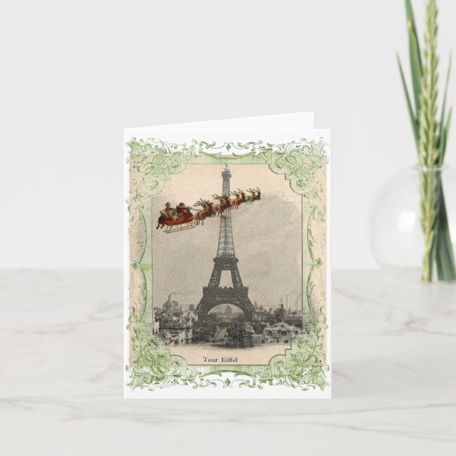 Vintage Santa over Paris Christmas Card (Front)