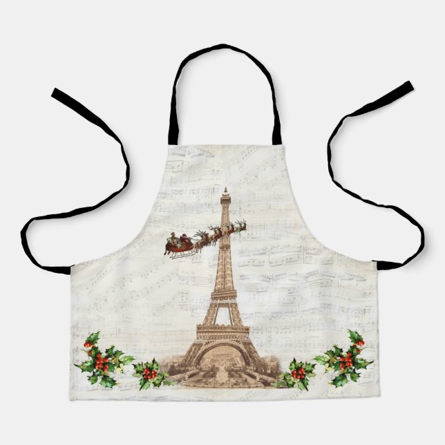 Vintage Santa over Paris Christmas Child's Apron (Front)