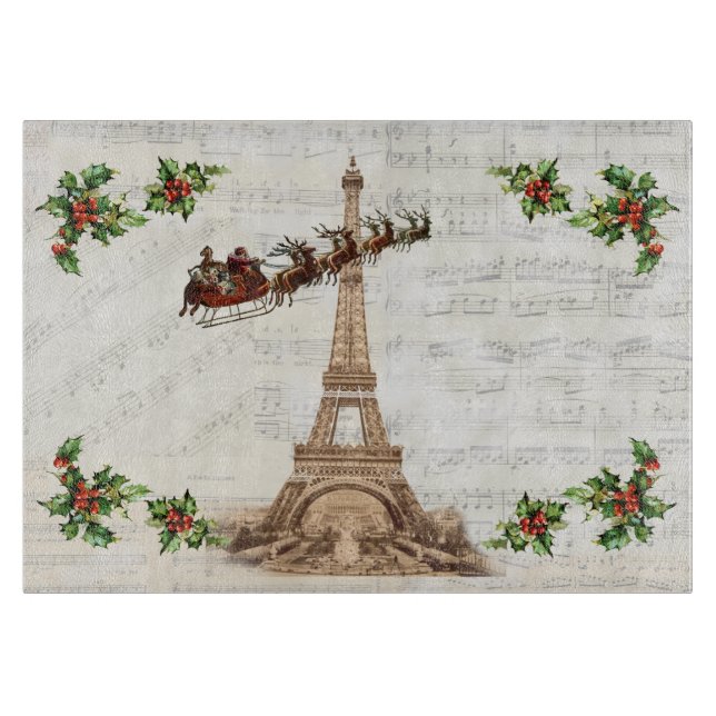 Vintage Santa over Paris Christmas Cutting Board (Front)
