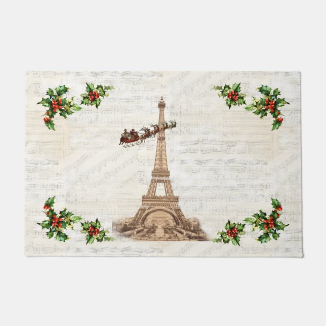 Vintage Santa over Paris Christmas Door Mat (Front)
