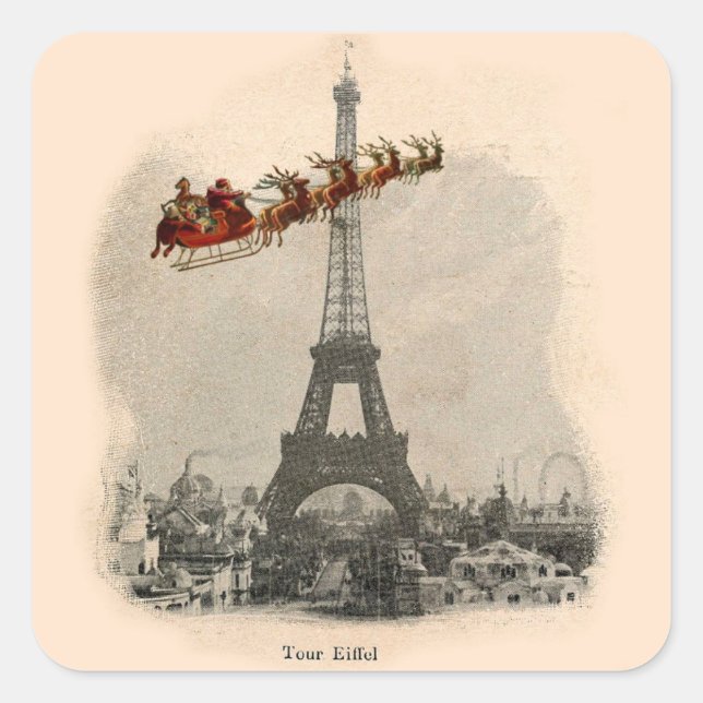Vintage Santa over Paris Christmas Sticker (Front)