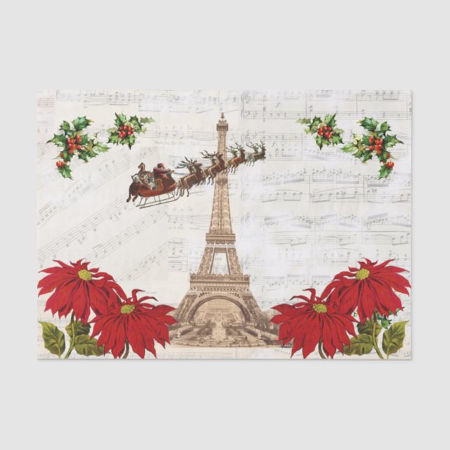 Vintage Santa over Paris Christmas Tissue Paper (Front)