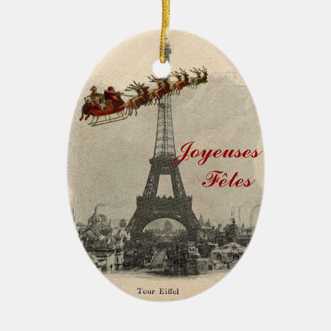 Vintage Santa over Paris Fêtes Christmas Ornament (Front)