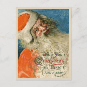 Vintage Santa Painting with Typography Postcard