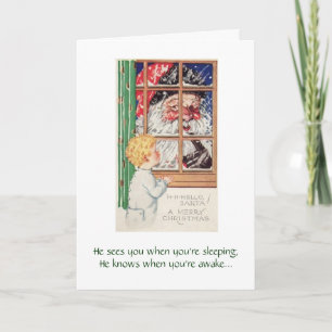 Vintage - Santa Peeks In, Holiday Card