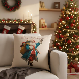 Vintage Santa Personalised Christmas Design Cushion