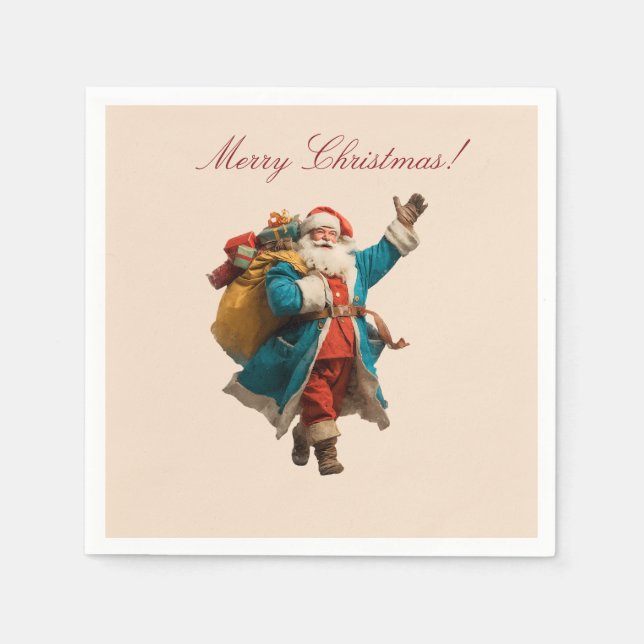 Vintage Santa Personalised Christmas Design Napkin (Front)