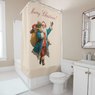 Vintage Santa Personalised Christmas Design Shower Curtain