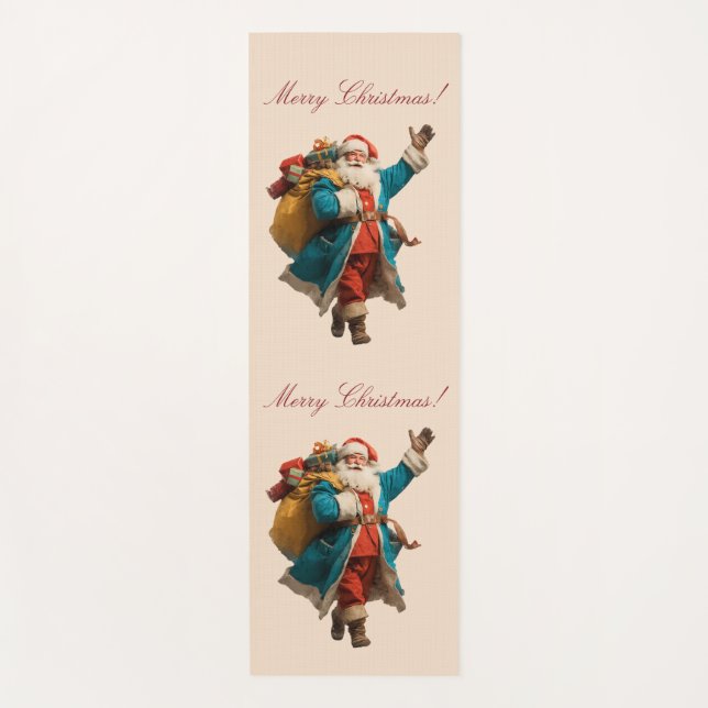 Vintage Santa Personalised Christmas Design Yoga Mat (Front)
