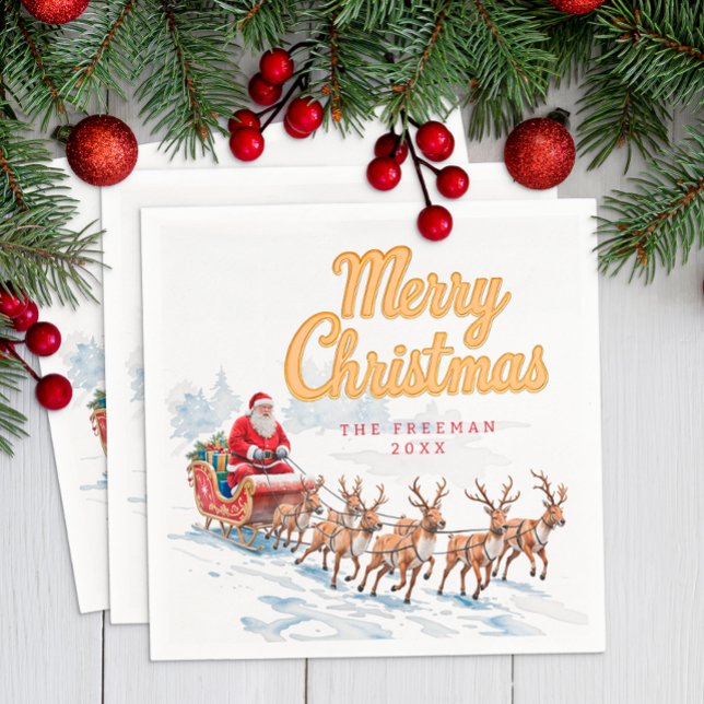 Vintage Santa Personalised Christmas Napkins (Christmas Napkins)