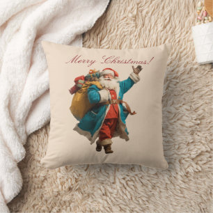 Vintage Santa Personalized Christmas Design Cushion