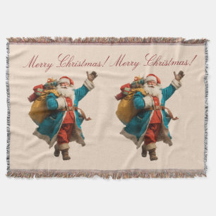 Vintage Santa Personalized Christmas Design Throw Blanket