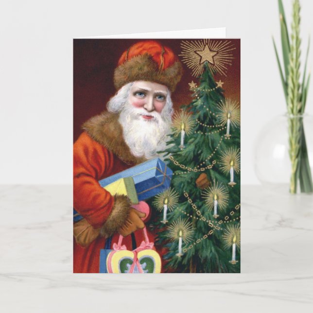 Vintage Santa Photo Insert Christmas Card Template (Front)