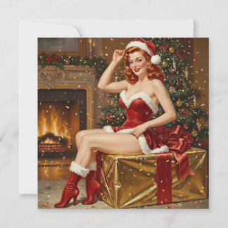 Vintage Santa Pin-up Art Invitation