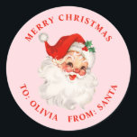 Vintage santa pink and red gift classic round sticker<br><div class="desc">Vintage Santa Christmas gift label in red and pink.</div>