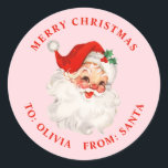 Vintage santa pink and red gift classic round sticker<br><div class="desc">Vintage Santa Christmas gift label in red and pink.</div>