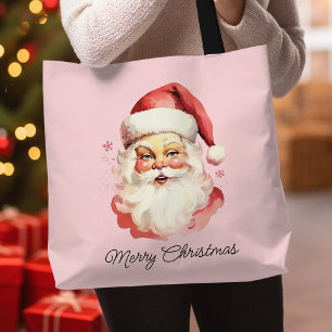 Vintage Santa Pink Merry Christmas Design Tote Bag