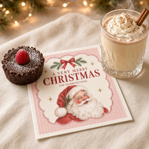 Vintage Santa Pink Stripe Christmas Napkin