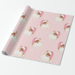 Vintage Santa & Pink Stripe Christmas Wrapping Paper<br><div class="desc">Vintage Santa on pink striped background.</div>