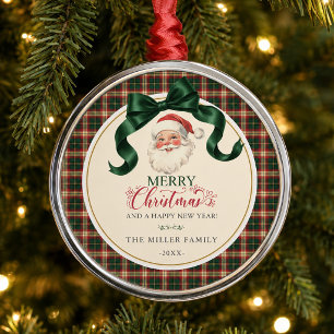 Vintage Santa Plaid Merry Christmas Preppy Metal Tree Decoration