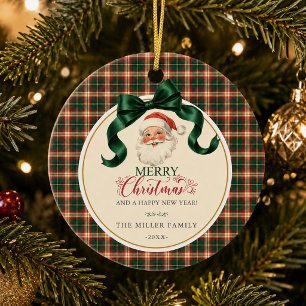 Vintage Santa Preppy Plaid Merry Christmas Ceramic Tree Decoration