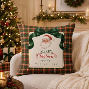 Vintage Santa Preppy Plaid Merry Christmas Cushion