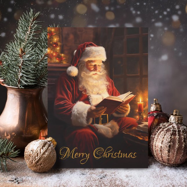 Vintage Santa Reading a Book Holiday Card (Creator Uploaded)