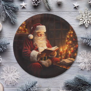 Vintage Santa Reading a Book Paper Plate
