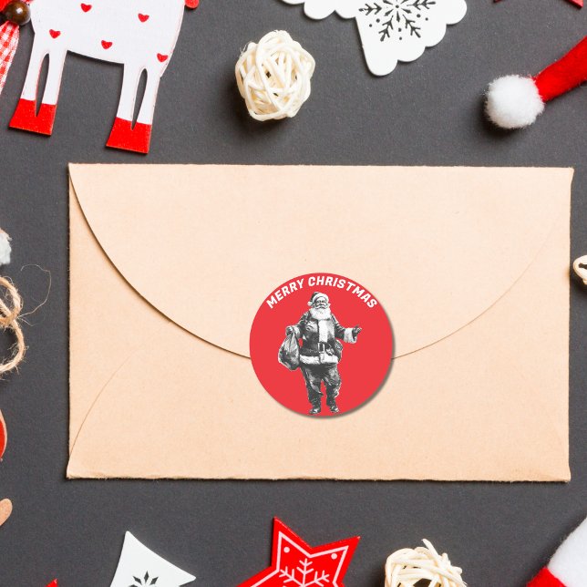 Vintage Santa Red Classic Round Sticker (Creator Uploaded)