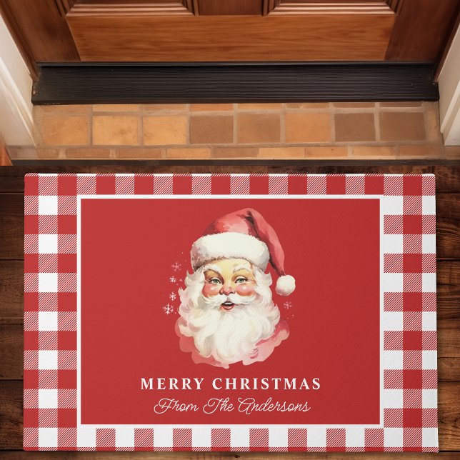Vintage Santa Red Gingham Personalised Christmas Doormat (Creator Uploaded)