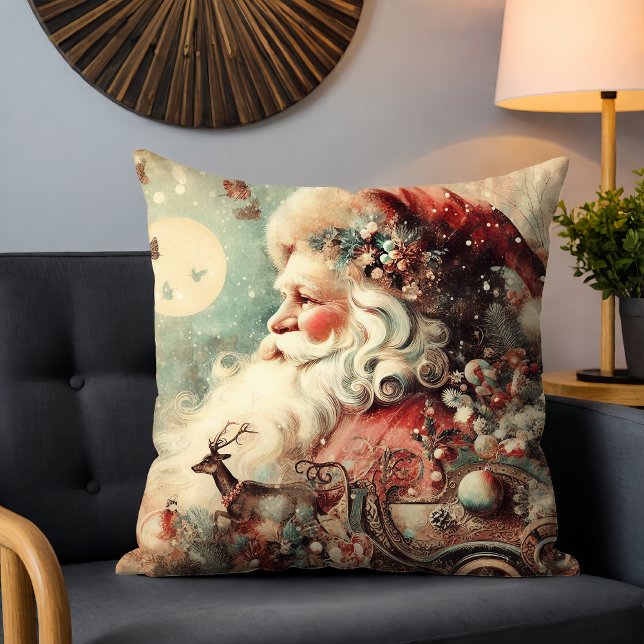 Vintage Santa Reindeer Christmas Collage Cushion (Creator Uploaded)