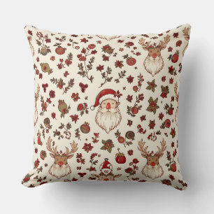 Vintage Santa & Reindeer Christmas Pillow