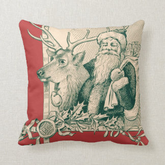 Vintage Santa Reindeer Christmas Saint Nick Cushion