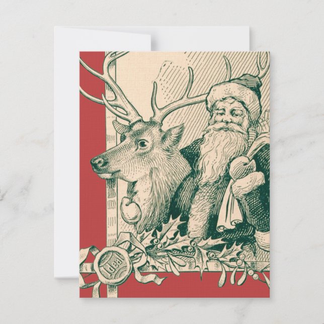 Vintage Santa Reindeer Christmas Saint Nick Invitation (Front)