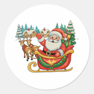 Vintage Santa Reindeer Christmas Xmas Retro Classic Round Sticker
