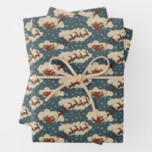 Vintage Santa & Reindeer Classic 1940s Wrapping Paper Sheet