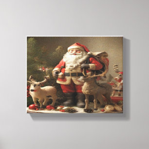 Vintage Santa & Reindeer: Classic Holiday Charm Canvas Print